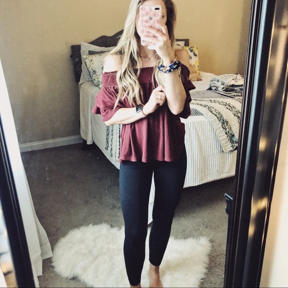 Altar'd State Tops - Altar’d State Off The Shoulder Wine Top
